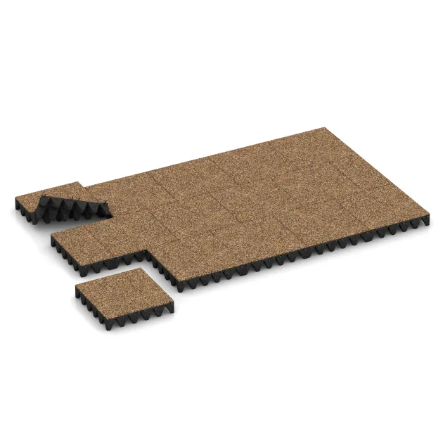 Typische Verlegung oder Einbausituation für den Artikel 3702 von WARCO - Playground safety tile, Farbton Rattan Lounge in der Abmessung 500 x 500 x 100 mm.