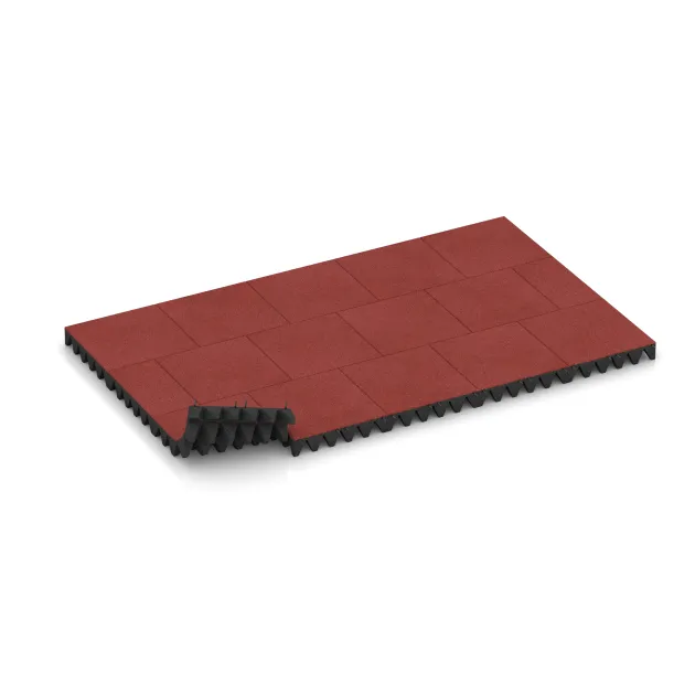 Typische Verlegung oder Einbausituation für den Artikel 0734 von WARCO - Playground safety tile, Farbton Coral Red in der Abmessung 500 x 500 x 100 mm.