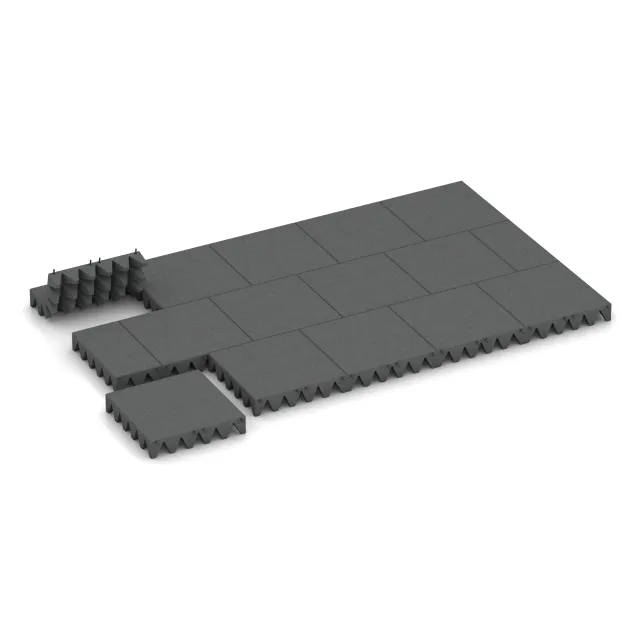 Typische Verlegung oder Einbausituation für den Artikel 5626 von WARCO - Playground Safety Tile 10 cm - EN 1177 ≤ 300 cm, Farbton Slate grey in der Abmessung 500 x 500 x 100 mm.