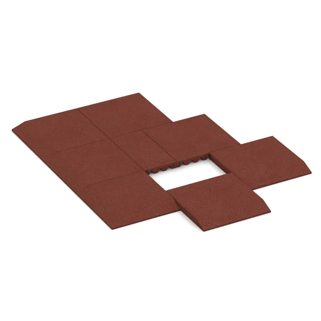 Typische Verlegung oder Einbausituation für den Artikel 0438 von WARCO - Edge tile (one chamfered side), Farbton Brick red in der Abmessung 500 x 500 x 50 mm.