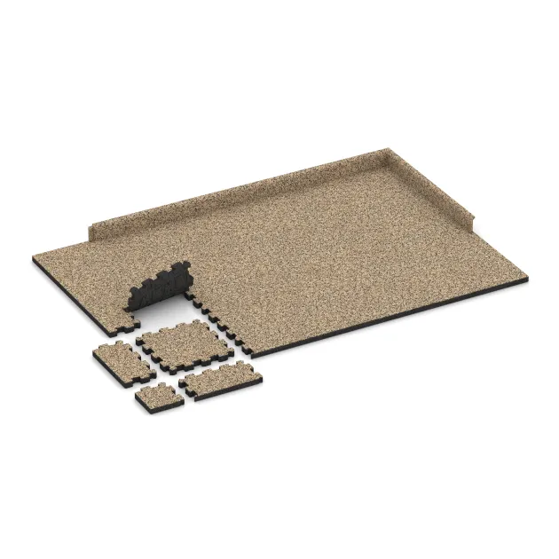 Typische Verlegung oder Einbausituation für den Artikel 4258 von WARCO - Rubber click tile, Farbton Travertine in der Abmessung 306 x 306 x 30 mm.