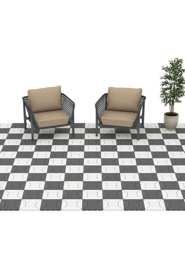 Beispielhafte Verlegung für den Artikel 6348 von WARCO - Cassette Pattern – Deck Tile, Farbton Silver Grey in der Abmessung 30 x 30 x 2 cm.